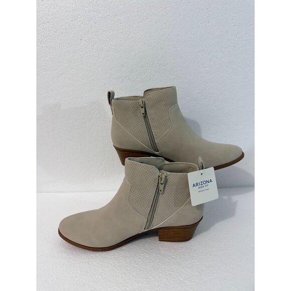 Arizona Jean Co. Womens Beige Faux Suede Ankle Booties With Side Zippers & Stack - Picture 9 of 11